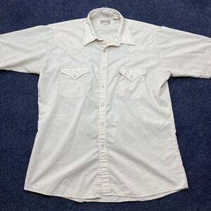 Vintage Sheplers Shirt Men Large White Short Sleeve Western Pearl Snap Button Up